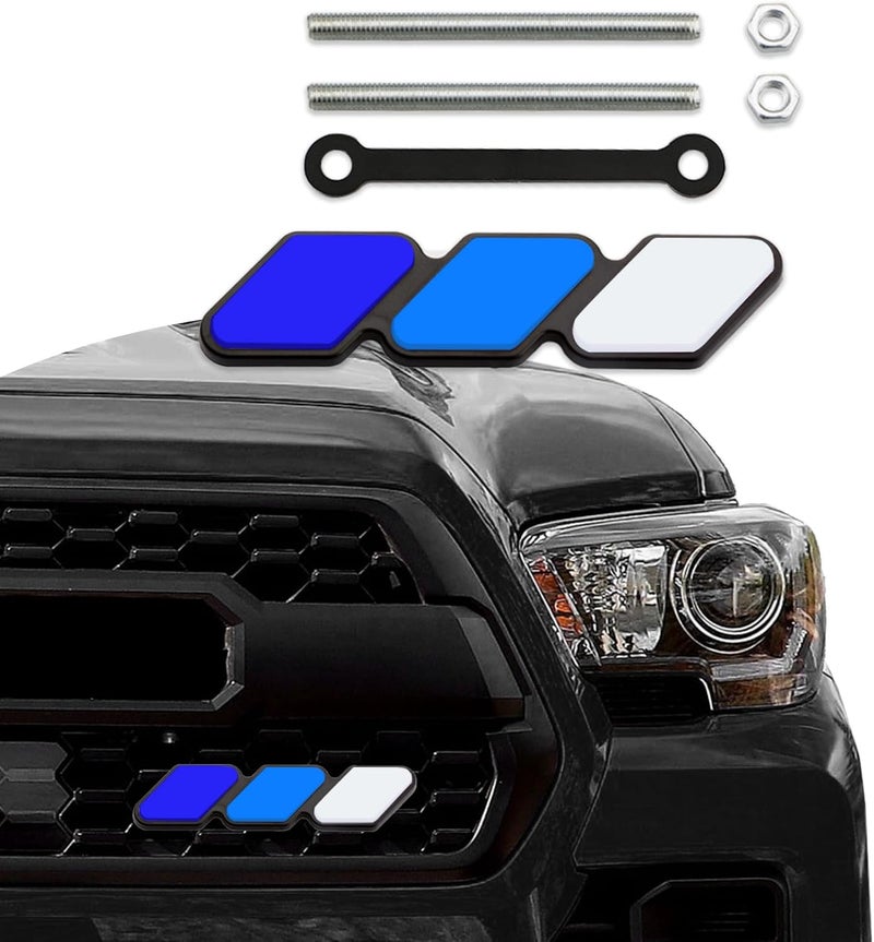 CHRYMUM TRD Grille Decor Badge, 3-Color Upgrade Emblem, Grille Insert Trims, Tri-Color Grille Badge Emblem Car Decoration Accessories Fit for Tacoma 4Runner Tundra Sequoia Rav4 Highlander (White Blue) - Image 1